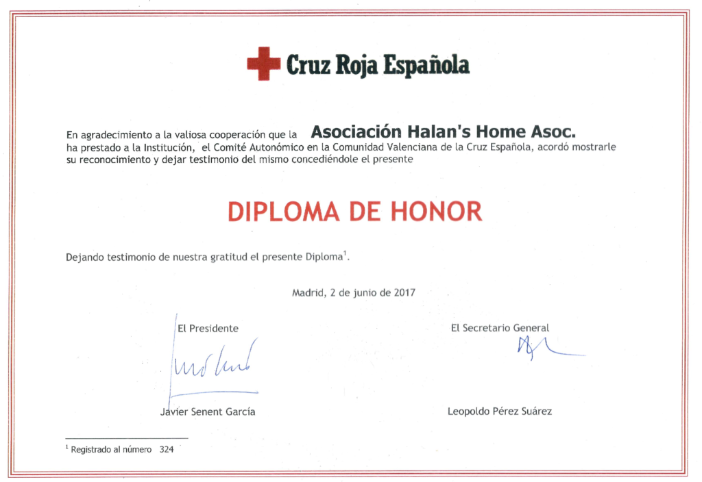 Documentos Diploma De Honor De Cruz Roja Alan´s Home Asoc